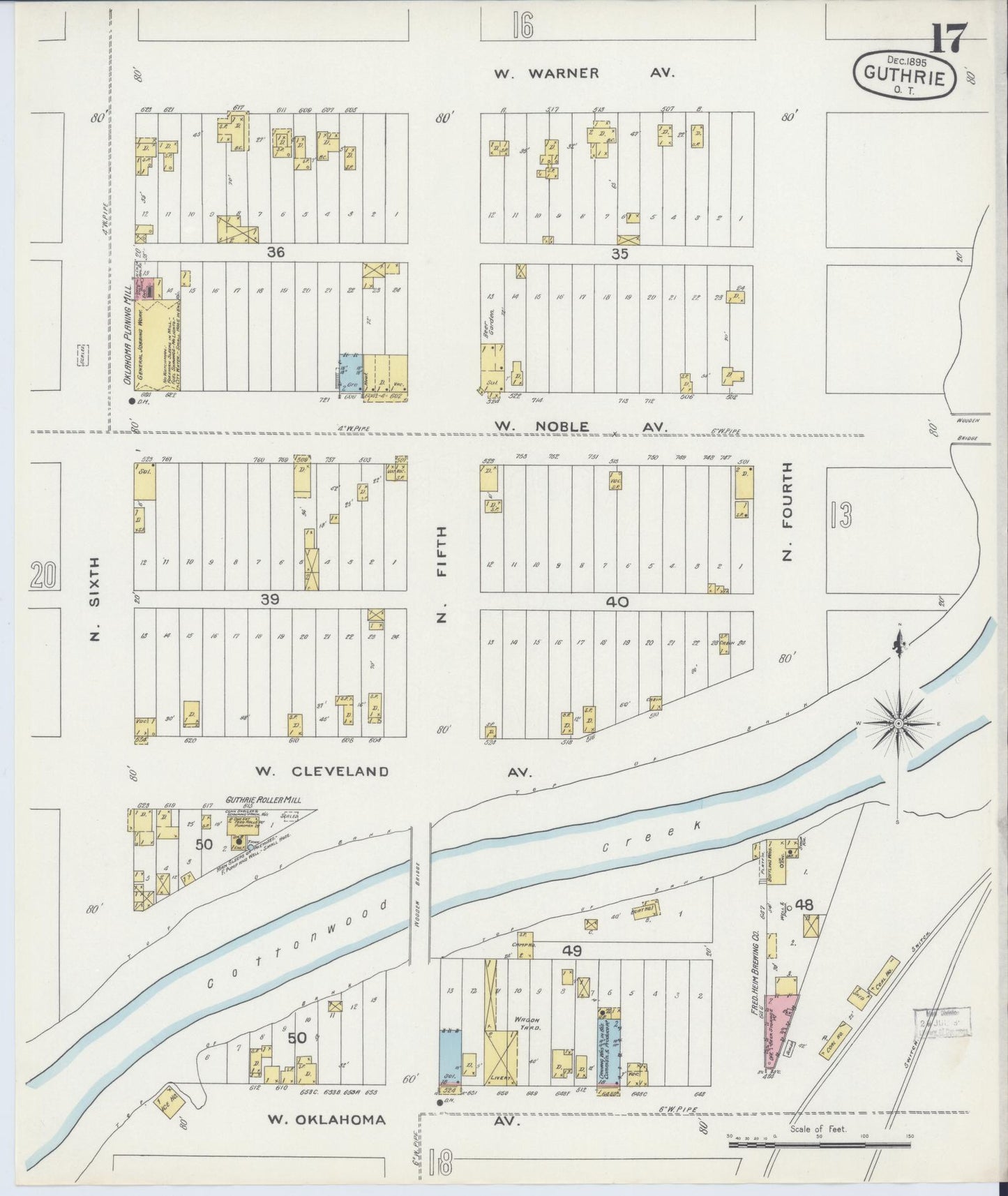 Sanborn Fire Insurance Map from Guthrie, Logan County, Oklahoma (1895), Sheet #0017 - Historic Sanborn Fire Insurance Map Print, vintage old map wall art, antique decor, genealogy gift, Oklahoma Oklahoma map