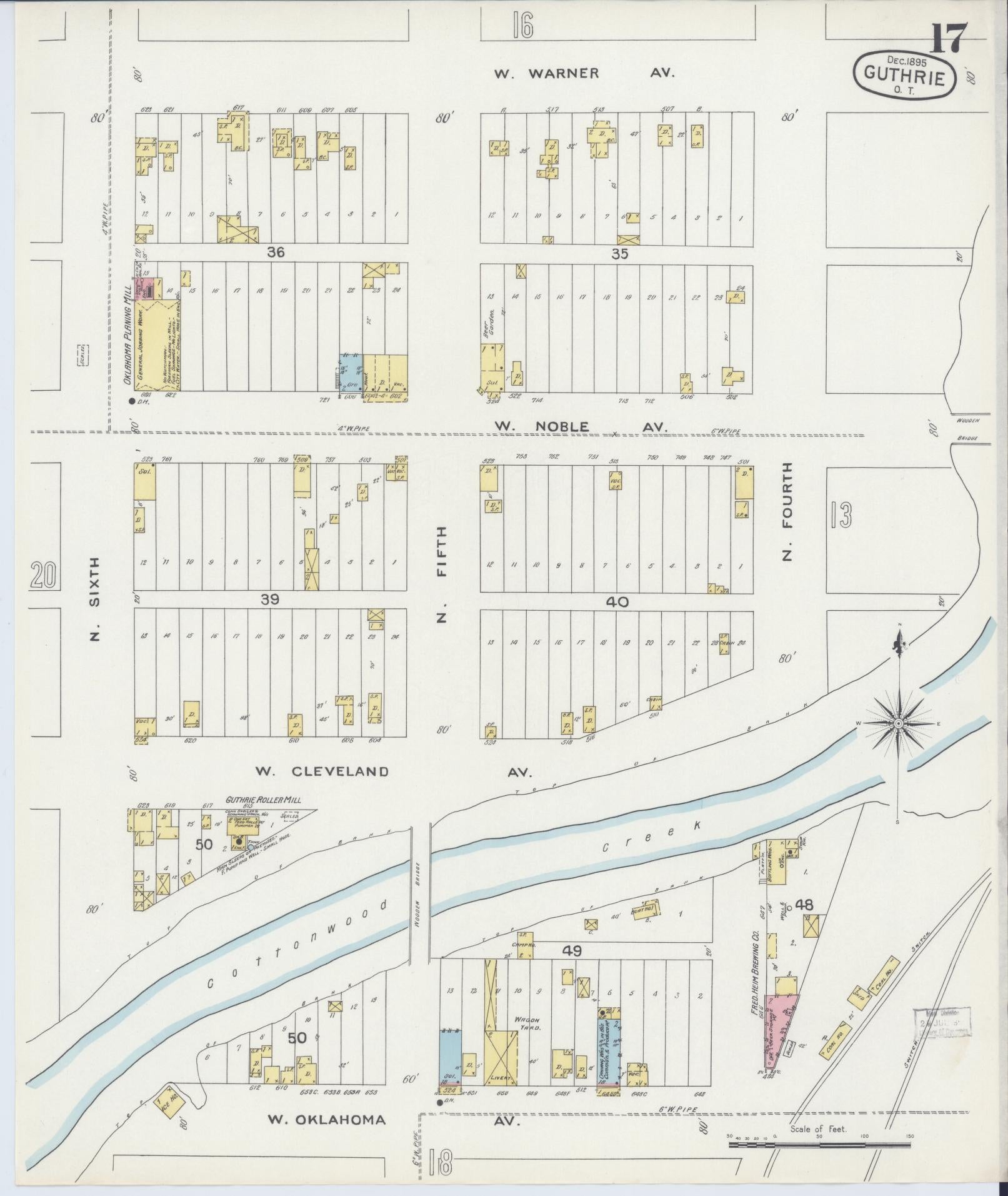 Sanborn Fire Insurance Map from Guthrie, Logan County, Oklahoma (1895), Sheet #0017 - Historic Sanborn Fire Insurance Map Print, vintage old map wall art, antique decor, genealogy gift, Oklahoma Oklahoma map