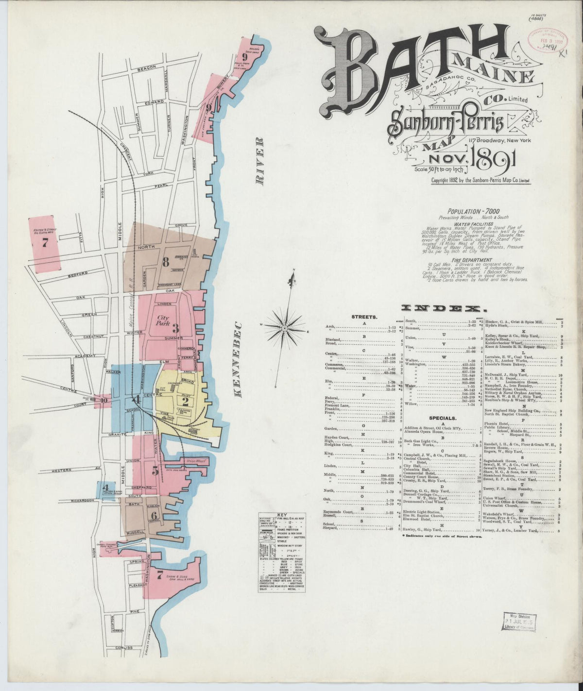 Sanborn Fire Insurance Map from Bath, Sagadahoc County, Maine (1891), Sheet #0001 - Complete Map Set gallery image, historic Sanborn map, vintage wall art, Maine Maine