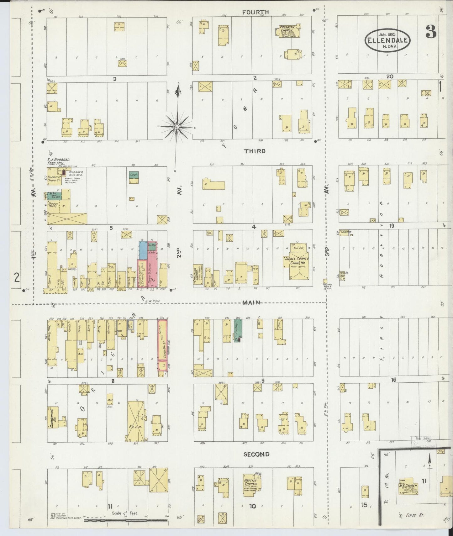 Sanborn Fire Insurance Map from Ellendale, Dickey County, North Dakota (1905), Sheet #0003 - Historic Sanborn Fire Insurance Map Print, vintage old map wall art, antique decor, genealogy gift, North Dakota North Dakota map