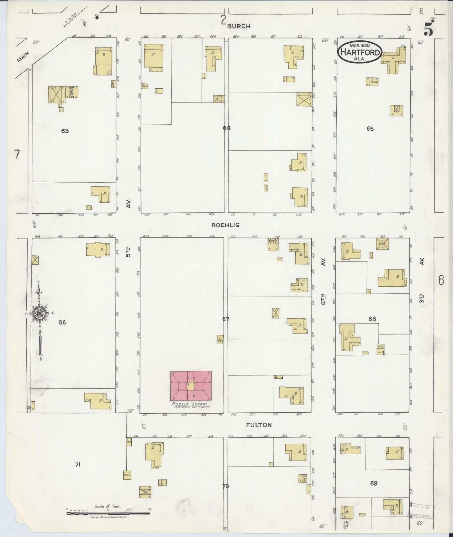 Sanborn Fire Insurance Map from Hartford, Geneva County, Alabama (1920), Sheet #0005 - Complete Map Set gallery image, historic Sanborn map, vintage wall art, Alabama Alabama