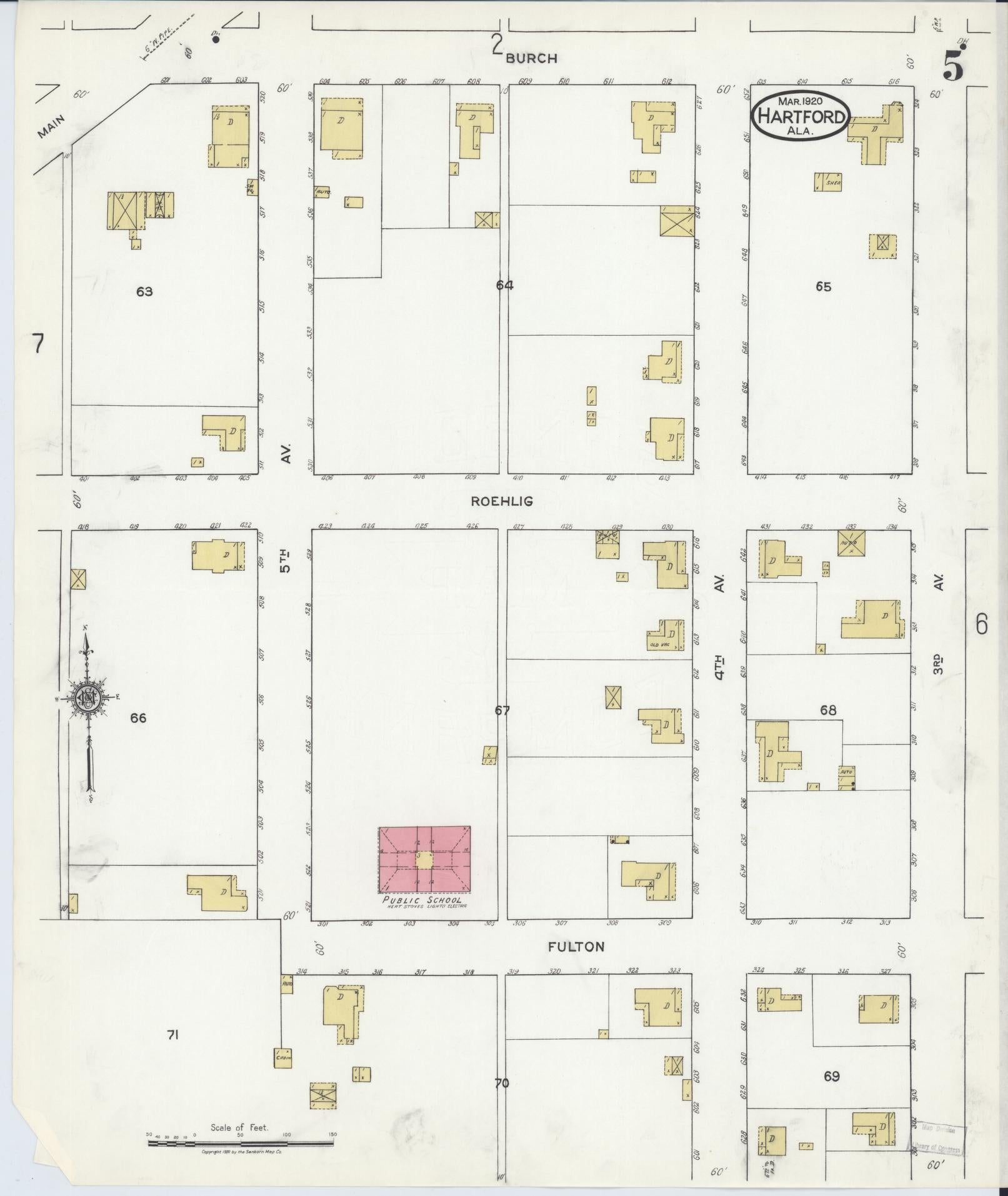 Sanborn Fire Insurance Map from Hartford, Geneva County, Alabama (1920), Sheet #0005 - Complete Map Set gallery image, historic Sanborn map, vintage wall art, Alabama Alabama