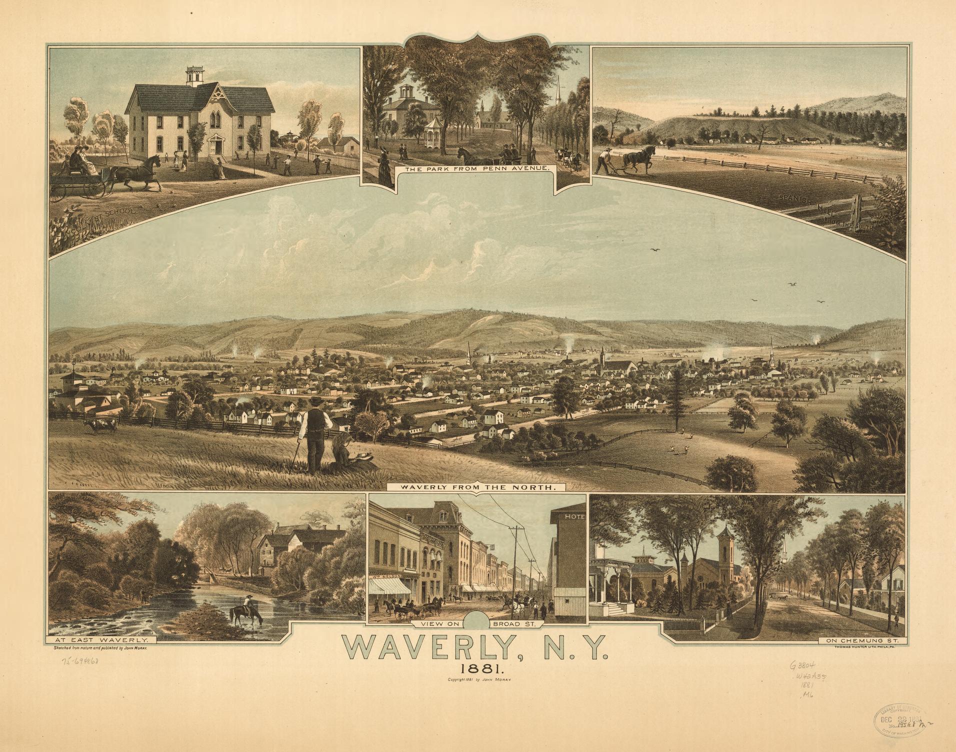 Waverly, N.Y. 1881. (1881) – Historic Bird’s-Eye View Panorama Print