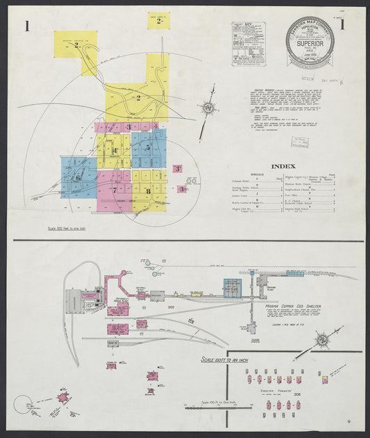 Sanborn Fire Insurance Map from Superior, Pinal County, Arizona (1926), Sheet #0001 - Complete Map Set gallery image, historic Sanborn map, vintage wall art, Arizona Arizona
