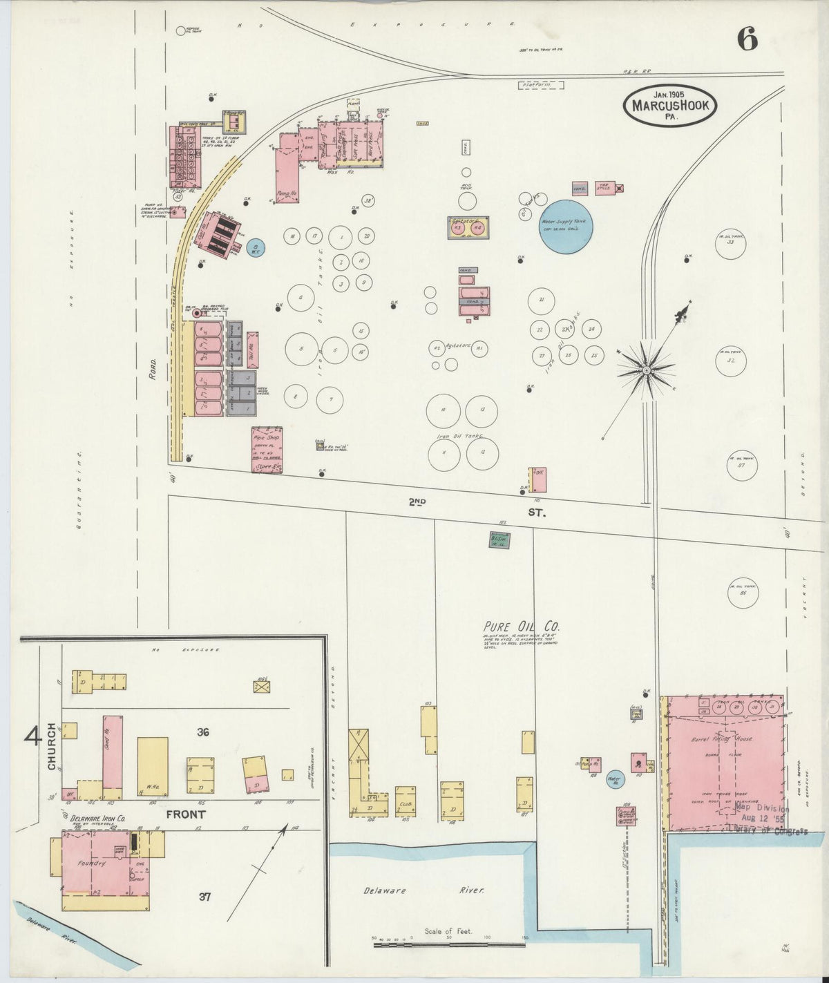 Sanborn Fire Insurance Map from Marcus Hook, Chester County, Pennsylvania (1905), Sheet #0006 - Historic Sanborn Fire Insurance Map Print, vintage old map wall art, antique decor, genealogy gift, Pennsylvania Pennsylvania map