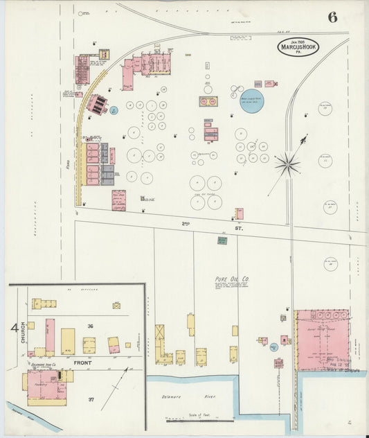 Sanborn Fire Insurance Map from Marcus Hook, Chester County, Pennsylvania (1905), Sheet #0006 - Historic Sanborn Fire Insurance Map Print, vintage old map wall art, antique decor, genealogy gift, Pennsylvania Pennsylvania map
