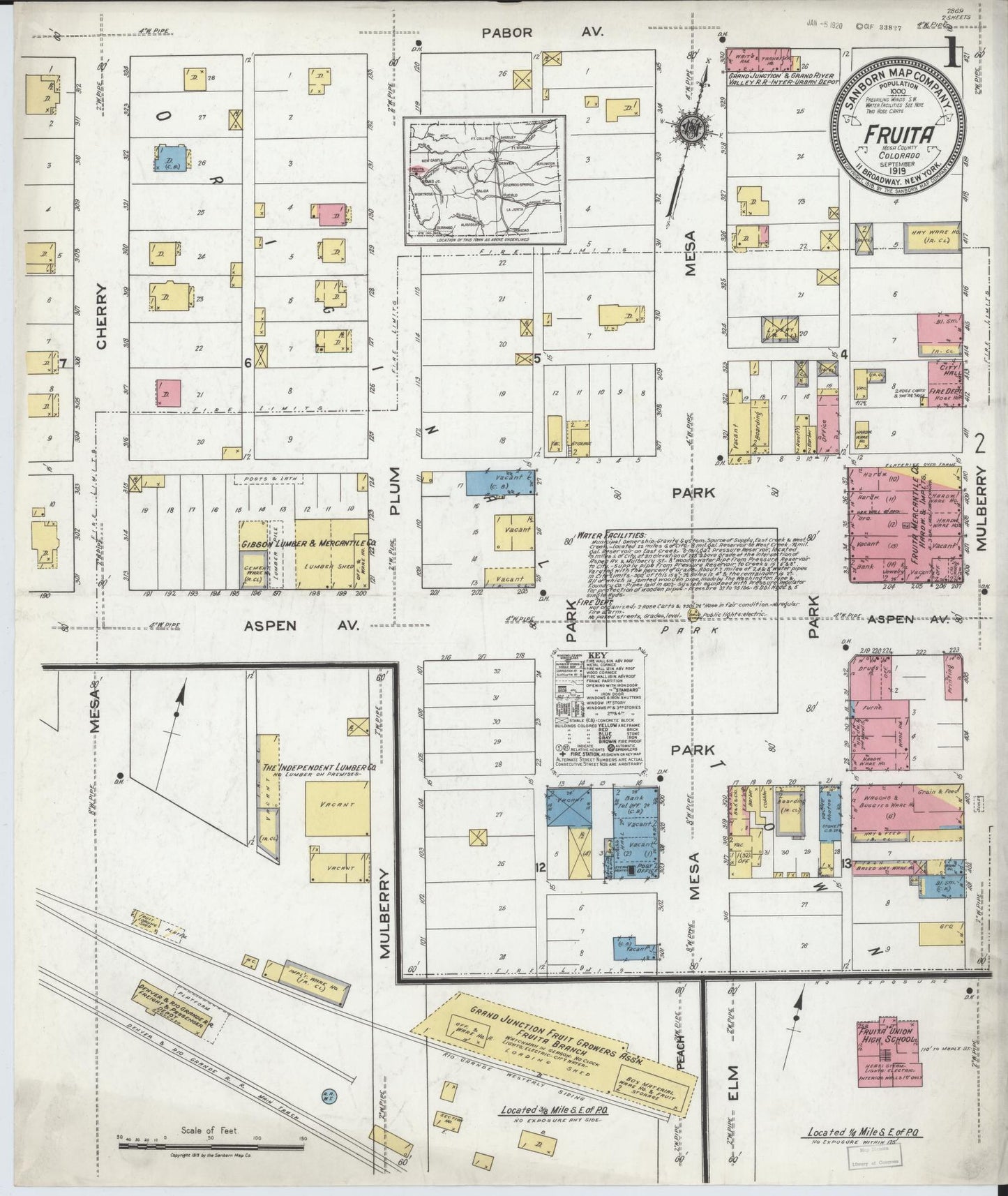 Sanborn Fire Insurance Map from Fruita, Mesa County, Colorado (1919), Sheet #0001 - Complete Map Set gallery image, historic Sanborn map, vintage wall art, Colorado Colorado