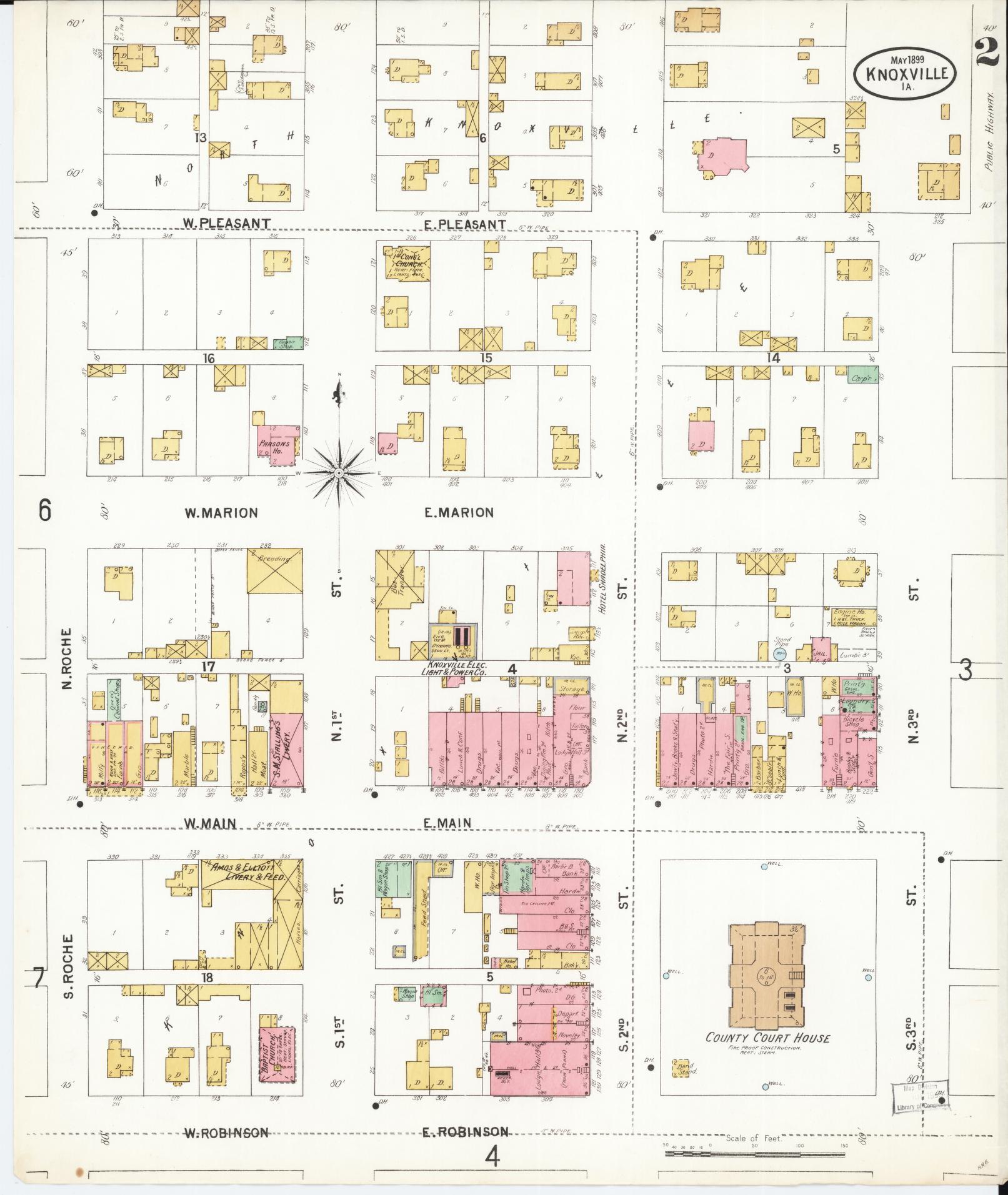 Sanborn Fire Insurance Map from Knoxville, Marion County, Iowa (1899), Sheet #0002 - Historic Sanborn Fire Insurance Map Print, vintage old map wall art