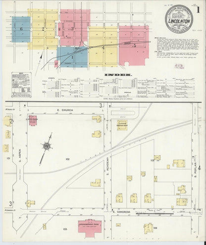 Sanborn Fire Insurance Map from Lincolnton, Lincoln County, North Carolina (1911), Sheet #0001 - Historic Sanborn Fire Insurance Map Print, vintage old map wall art, antique decor, genealogy gift, North Carolina North Carolina map