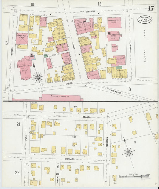 Sanborn Fire Insurance Map from Clinton, Worcester County, Massachusetts (1904), Sheet #0017 - Historic Sanborn Fire Insurance Map Print, vintage old map wall art, antique decor, genealogy gift, Massachusetts Massachusetts map
