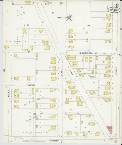 Sanborn Fire Insurance Map from Findlay, Hancock County, Ohio (1901), Sheet #0008 - Historic Sanborn Fire Insurance Map Print, vintage old map wall art, antique decor, genealogy gift, Ohio Ohio map