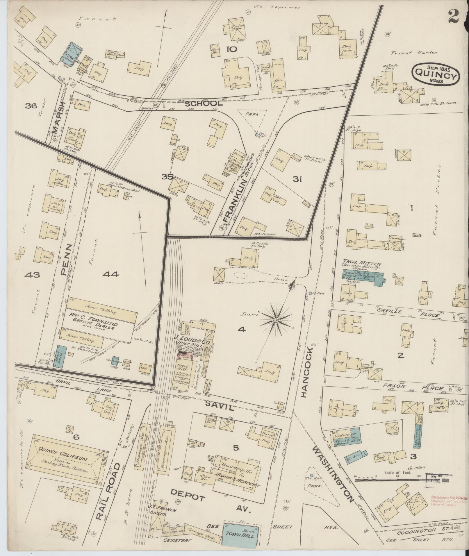 Sanborn Fire Insurance Map from Quincy, Norfolk County, Massachusetts (1885), Sheet #0002 - Historic Sanborn Fire Insurance Map Print, vintage old map wall art, antique decor, genealogy gift, Massachusetts Massachusetts map