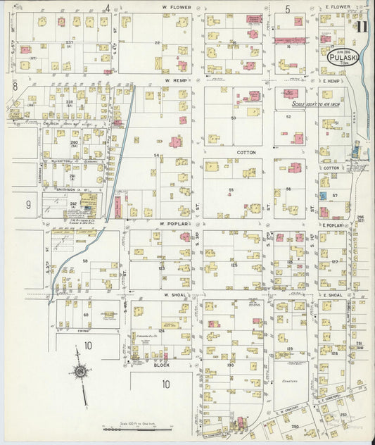 Sanborn Fire Insurance Map from Pulaski, Giles County, Tennessee (1916), Sheet #0011 - Historic Sanborn Fire Insurance Map Print, vintage old map wall art, antique decor, genealogy gift, Tennessee Tennessee map