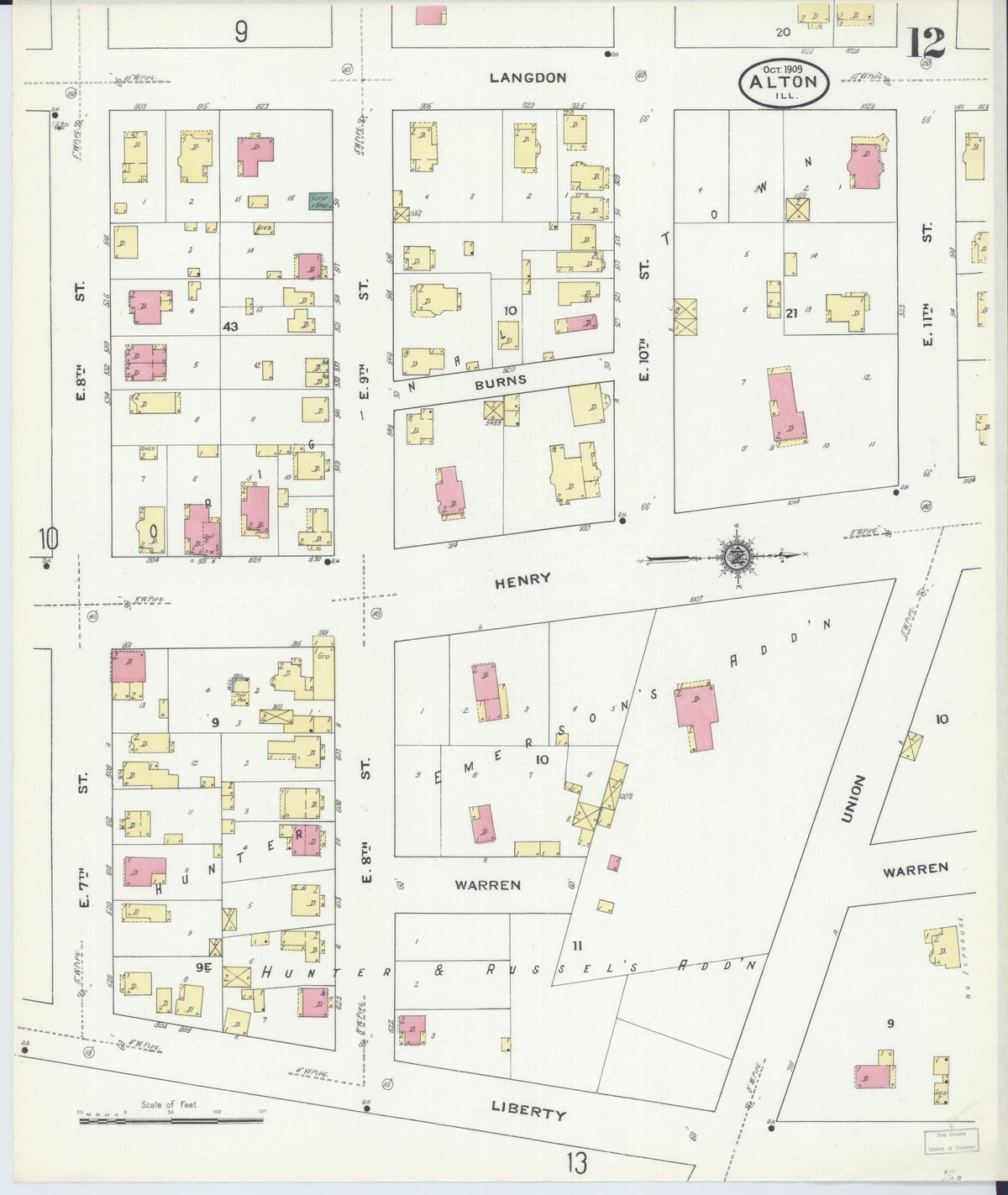 Sanborn Fire Insurance Map from Alton, Madison County, Illinois (1909), Sheet #0012 - Complete Map Set gallery image, historic Sanborn map, vintage wall art, Illinois Illinois