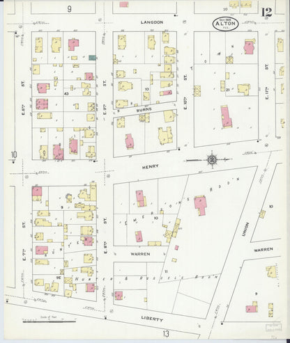 Sanborn Fire Insurance Map from Alton, Madison County, Illinois (1909), Sheet #0012 - Complete Map Set gallery image, historic Sanborn map, vintage wall art, Illinois Illinois