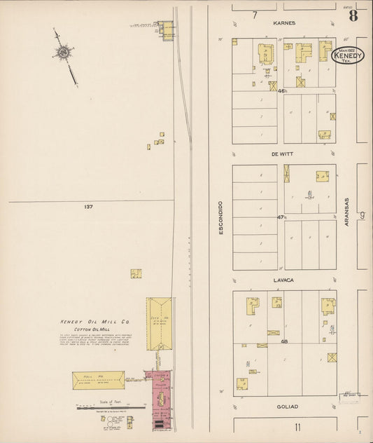 Sanborn Fire Insurance Map from Kenedy, Karnes County, Texas (1922), Sheet #0008 - Historic Sanborn Fire Insurance Map Print, vintage old map wall art, antique decor, genealogy gift, Texas Texas map