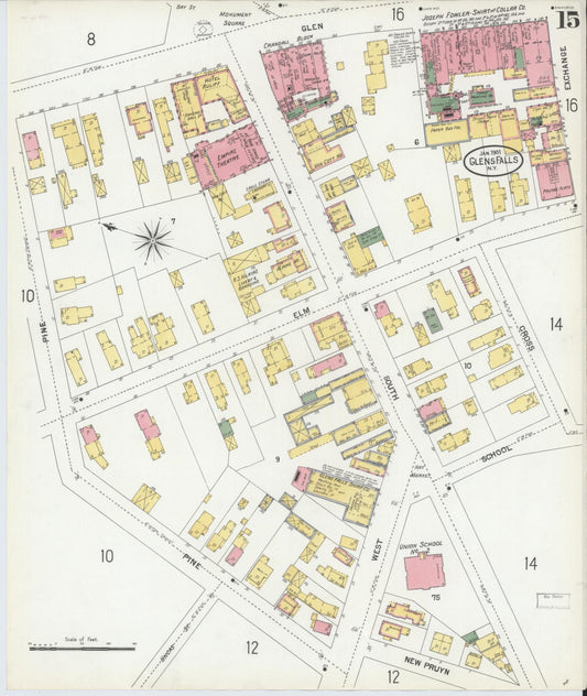 Sanborn Fire Insurance Map from Glens Falls, Warren County, New York (1901), Sheet #0015 - Historic Sanborn Fire Insurance Map Print, vintage old map wall art, antique decor, genealogy gift, New York New York map