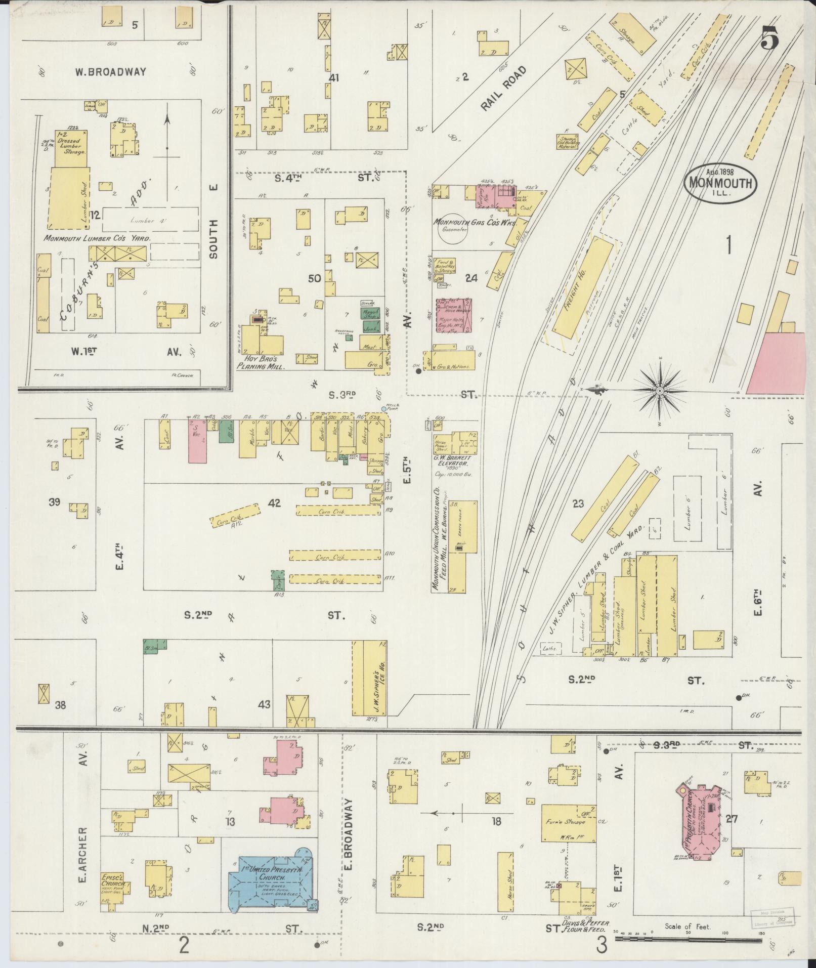 Sanborn Fire Insurance Map from Monmouth, Warren County, Illinois (1898), Sheet #0005 - Complete Map Set gallery image, historic Sanborn map, vintage wall art, Illinois Illinois