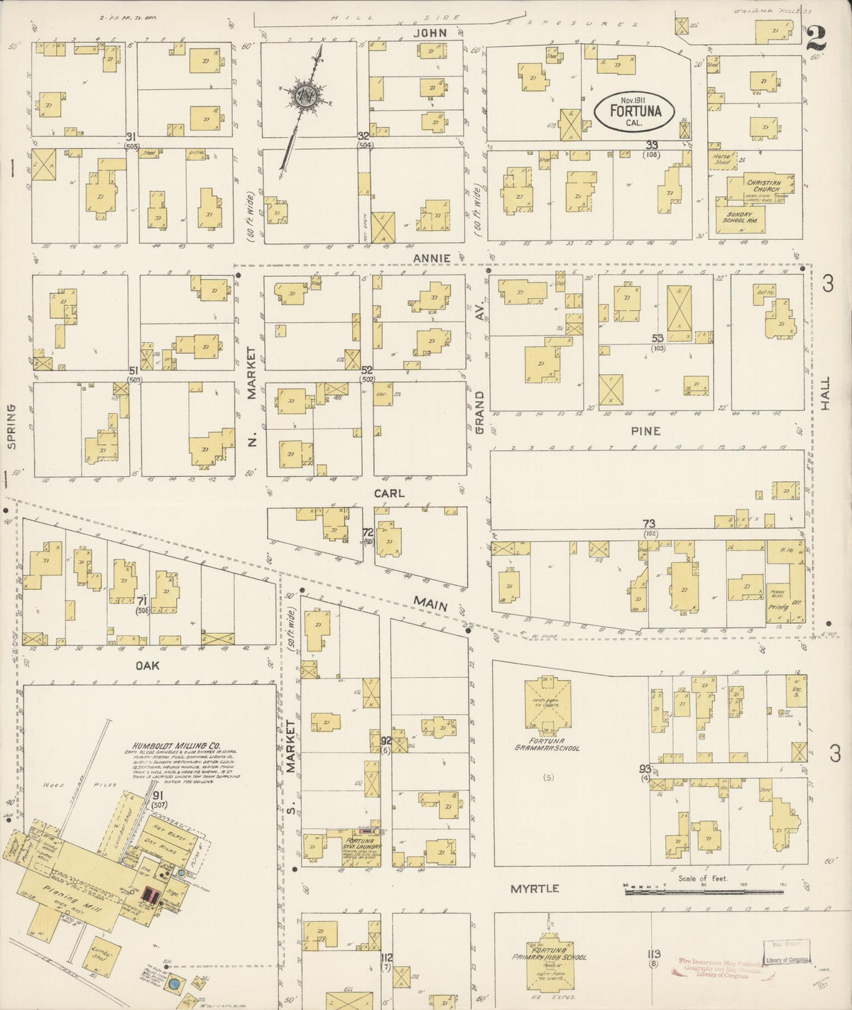 Sanborn Fire Insurance Map from Fortuna, Humboldt County, California (1911), Sheet #0002 - Complete Map Set gallery image, historic Sanborn map, vintage wall art, California California