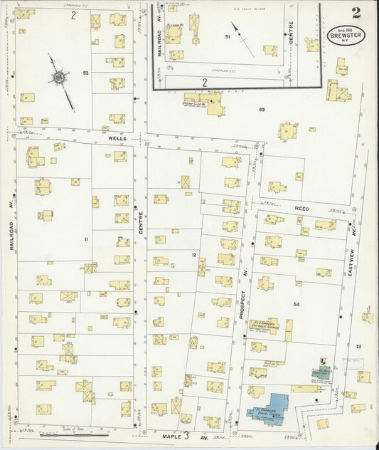 Sanborn Fire Insurance Map from Brewster, Putnam County, New York (1910), Sheet #0002 - Historic Sanborn Fire Insurance Map Print, vintage old map wall art, antique decor, genealogy gift, New York New York map