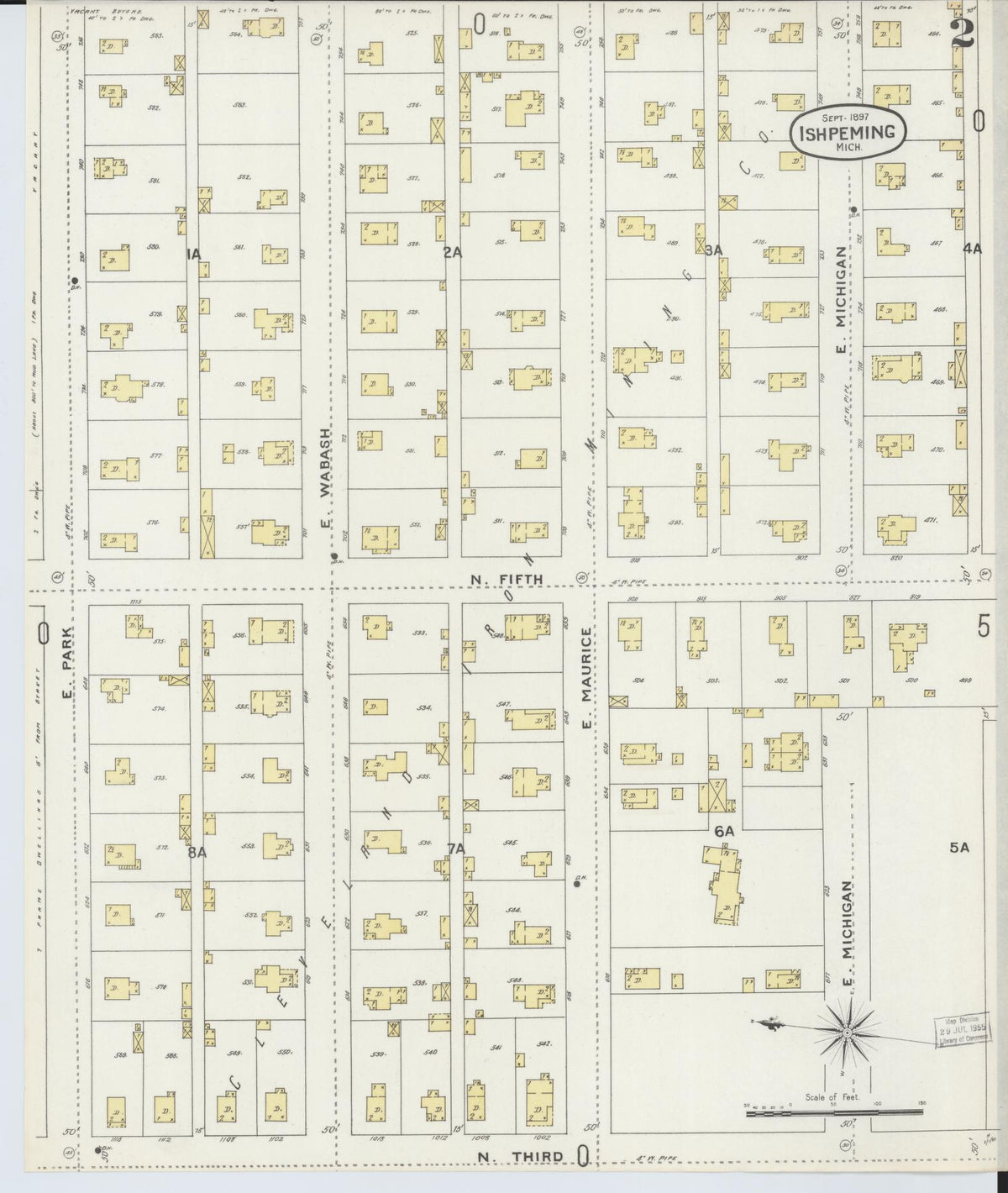 Sanborn Fire Insurance Map from Ishpeming, Marquette County, Michigan (1897), Sheet #0002 - Complete Map Set gallery image, historic Sanborn map, vintage wall art, Michigan Michigan