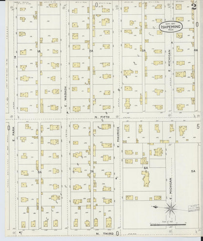 Sanborn Fire Insurance Map from Ishpeming, Marquette County, Michigan (1897), Sheet #0002 - Complete Map Set gallery image, historic Sanborn map, vintage wall art, Michigan Michigan