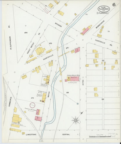 Sanborn Fire Insurance Map from Florence, Lauderdale County, Alabama (1899), Sheet #0006 - Complete Map Set gallery image, historic Sanborn map, vintage wall art, Alabama Alabama