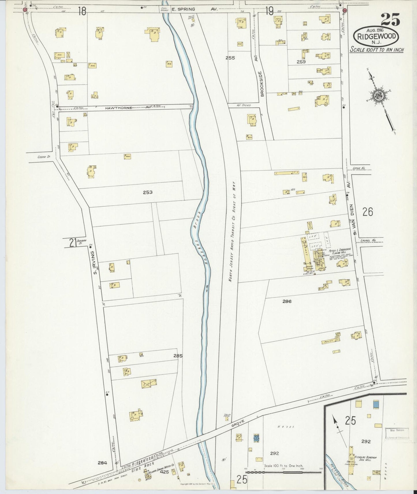 Sanborn Fire Insurance Map from Ridgewood, Bergen County, New Jersey (1916), Sheet #0025 - Complete Map Set gallery image, historic Sanborn map, vintage wall art, New Jersey New Jersey
