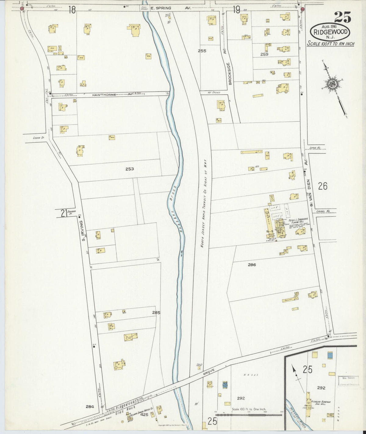 Sanborn Fire Insurance Map from Ridgewood, Bergen County, New Jersey (1916), Sheet #0025 - Complete Map Set gallery image, historic Sanborn map, vintage wall art, New Jersey New Jersey