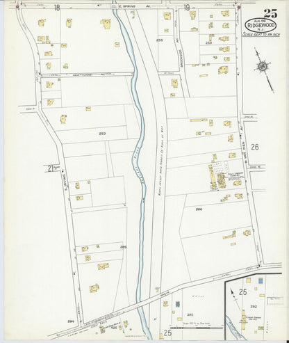 Sanborn Fire Insurance Map from Ridgewood, Bergen County, New Jersey (1916), Sheet #0025 - Complete Map Set gallery image, historic Sanborn map, vintage wall art, New Jersey New Jersey