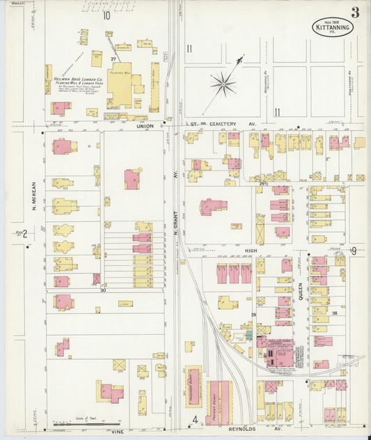 Sanborn Fire Insurance Map from Kittanning, Armstrong County, Pennsylvania (1909), Sheet #0003 - Historic Sanborn Fire Insurance Map Print, vintage old map wall art, antique decor, genealogy gift, Pennsylvania Pennsylvania map