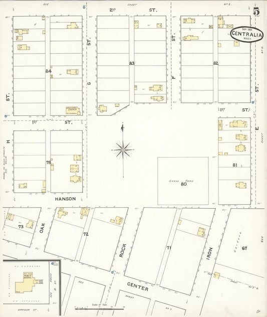 Sanborn Fire Insurance Map from Centralia, Lewis County, Washington (1891), Sheet #0005 - Historic Sanborn Fire Insurance Map Print, vintage old map wall art, antique decor, genealogy gift, Washington Washington map