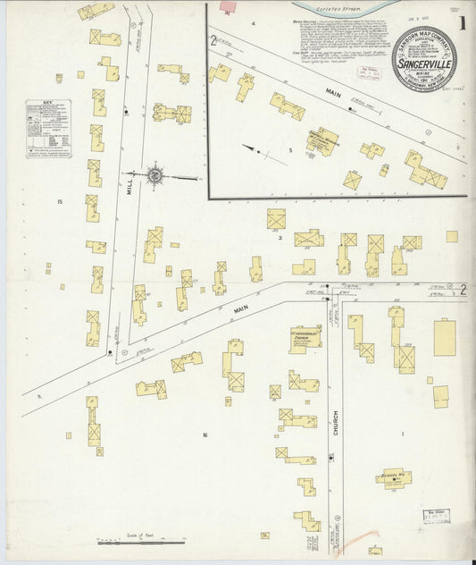 Sanborn Fire Insurance Map from Sangerville, Piscataquis County, Maine (1911), Sheet #0001 - Complete Map Set gallery image, historic Sanborn map, vintage wall art, Maine Maine