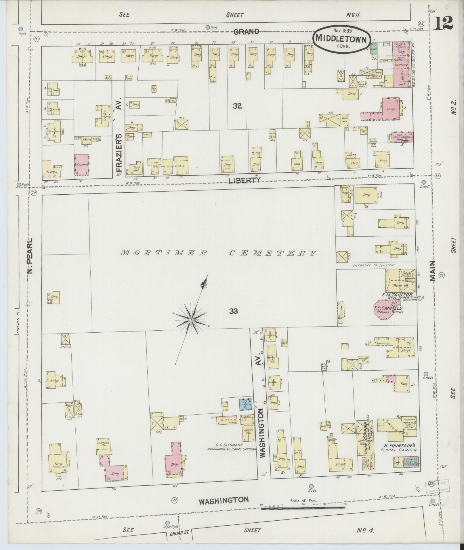 Sanborn Fire Insurance Map from Middletown, Middlesex County, Connecticut (1889), Sheet #0012 - Historic Sanborn Fire Insurance Map Print, vintage old map wall art, antique decor, genealogy gift, Connecticut Connecticut map