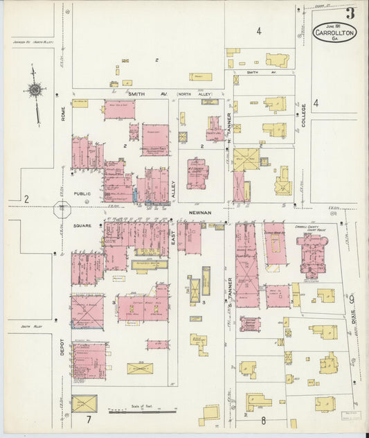 Sanborn Fire Insurance Map from Carrollton, Carroll County, Georgia (1911), Sheet #0003 - Historic Sanborn Fire Insurance Map Print, vintage old map wall art, antique decor, genealogy gift, Georgia Georgia map