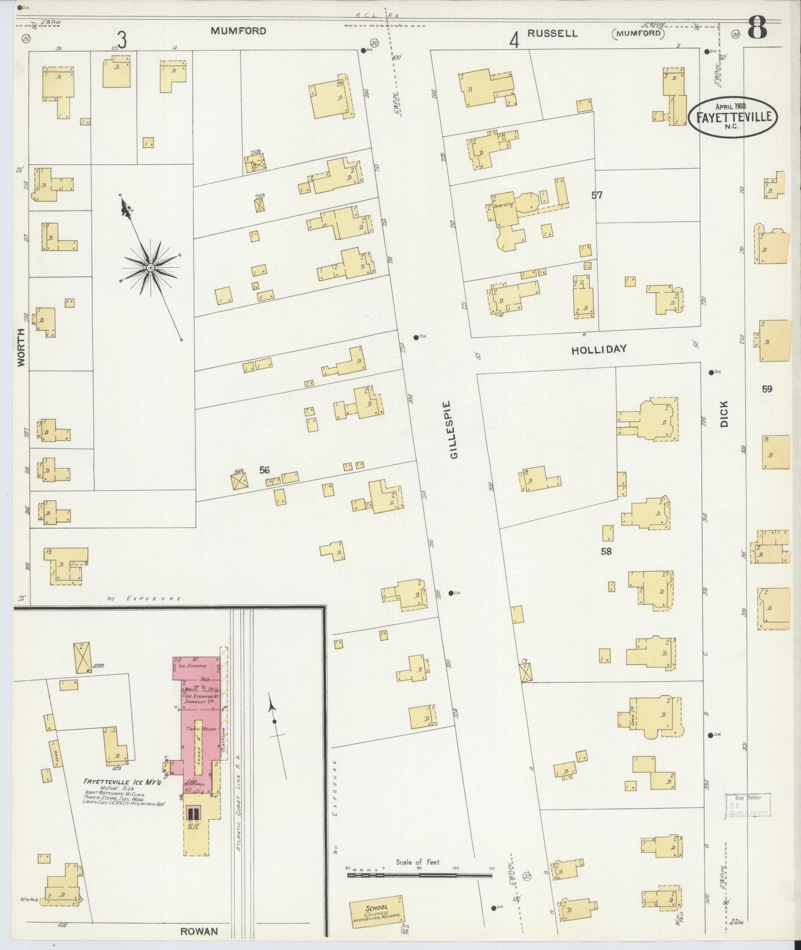 Sanborn Fire Insurance Map from Fayetteville, Cumberland County, North Carolina (1908), Sheet #0008 - Historic Sanborn Fire Insurance Map Print, vintage old map wall art, antique decor, genealogy gift, North Carolina North Carolina map