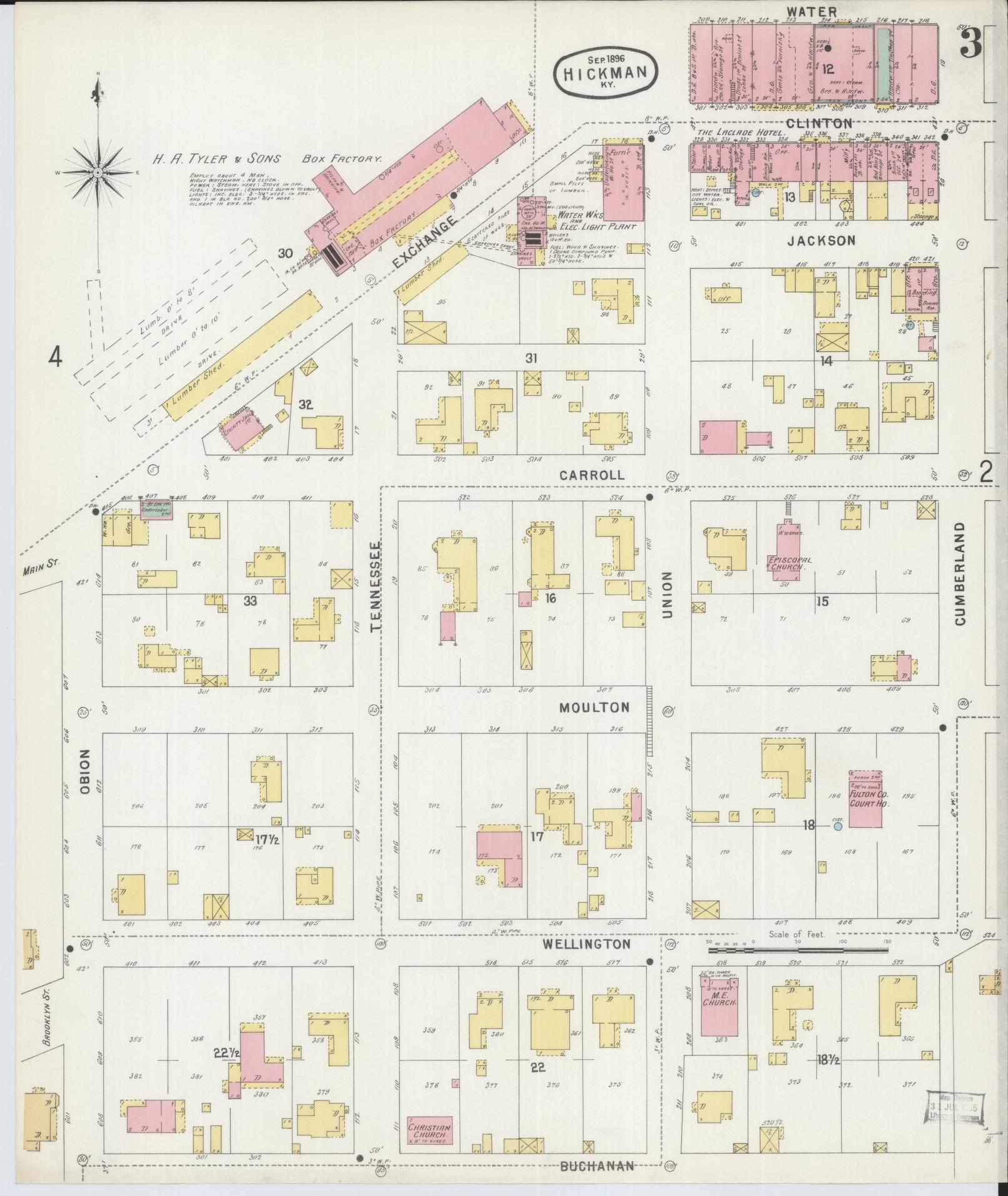 Sanborn Fire Insurance Map from Hickman, Fulton County, Kentucky (1896), Sheet #0003 - Complete Map Set gallery image, historic Sanborn map, vintage wall art, Kentucky Kentucky