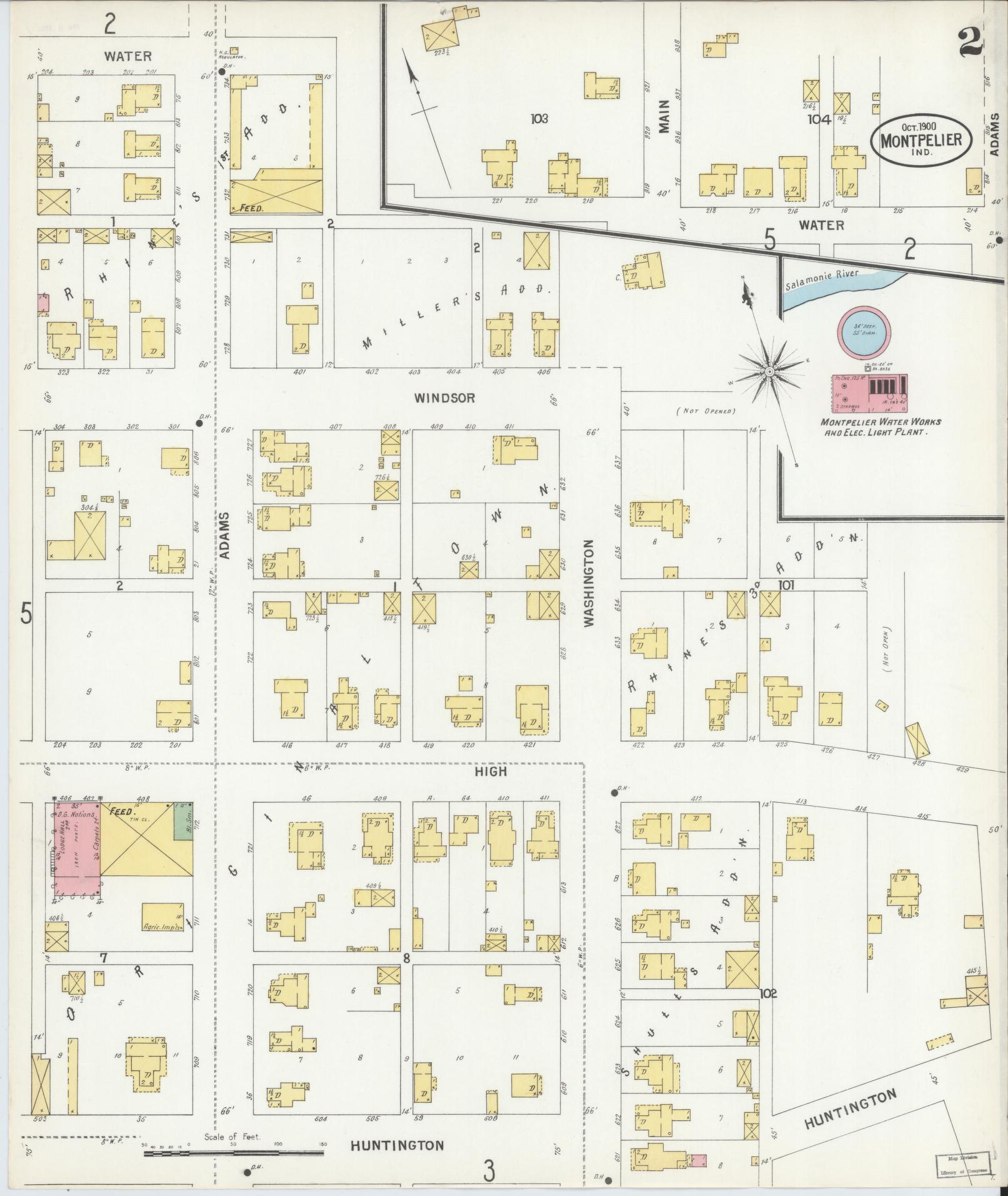 Sanborn Fire Insurance Map from Montpelier, Blackford County, Indiana (1900), Sheet #0002 - Complete Map Set gallery image, historic Sanborn map, vintage wall art, Indiana Indiana