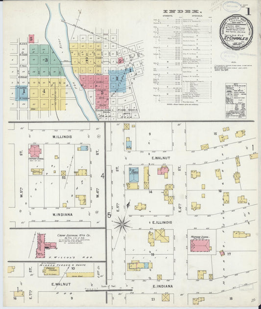 Sanborn Fire Insurance Map from Saint Charles, Kane County, Illinois (1898), Sheet #0001 - Complete Map Set gallery image, historic Sanborn map, vintage wall art, Illinois Illinois