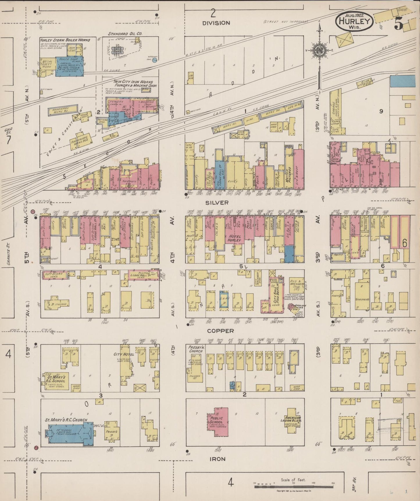 Sanborn Fire Insurance Map from Hurley, Iron County, Wisconsin (1922), Sheet #0005 - Complete Map Set gallery image, historic Sanborn map, vintage wall art, Wisconsin Wisconsin