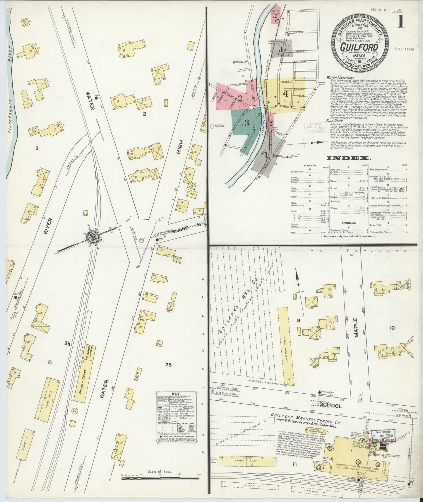 Sanborn Fire Insurance Map from Guilford, Piscataquis County, Maine. (1911) – Historic Sanborn Fire Insurance Map Print