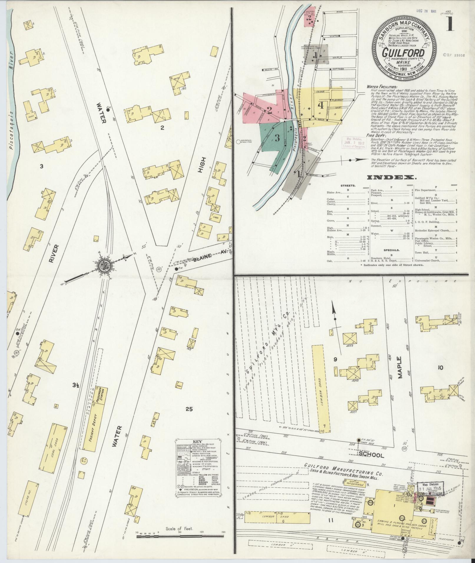 Sanborn Fire Insurance Map from Guilford, Piscataquis County, Maine. (1911) – Historic Sanborn Fire Insurance Map Print