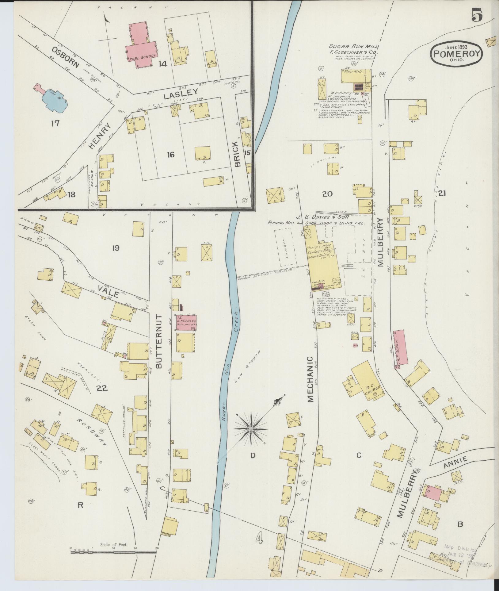 Sanborn Fire Insurance Map from Pomeroy, Meigs County, Ohio (1893), Sheet #0005 - Historic Sanborn Fire Insurance Map Print, vintage old map wall art, antique decor, genealogy gift, Ohio Ohio map