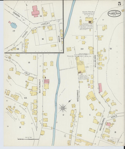 Sanborn Fire Insurance Map from Pomeroy, Meigs County, Ohio (1893), Sheet #0005 - Historic Sanborn Fire Insurance Map Print, vintage old map wall art, antique decor, genealogy gift, Ohio Ohio map