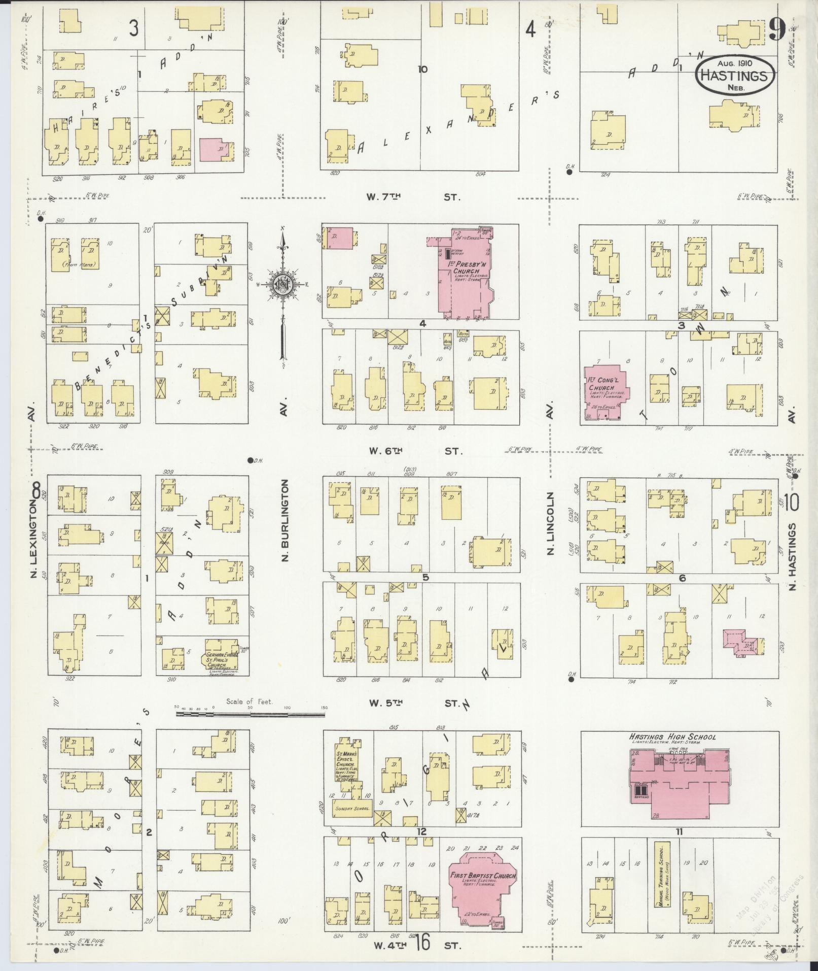 Sanborn Fire Insurance Map from Hastings, Adams County, Nebraska (1910), Sheet #0009 - Historic Sanborn Fire Insurance Map Print, vintage old map wall art, antique decor, genealogy gift, Nebraska Nebraska map
