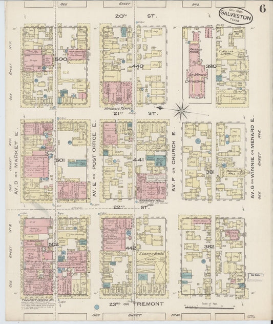 Sanborn Fire Insurance Map from Galveston, Galveston County, Texas (1885), Sheet #0006 - Historic Sanborn Fire Insurance Map Print, vintage old map wall art, antique decor, genealogy gift, Texas Texas map