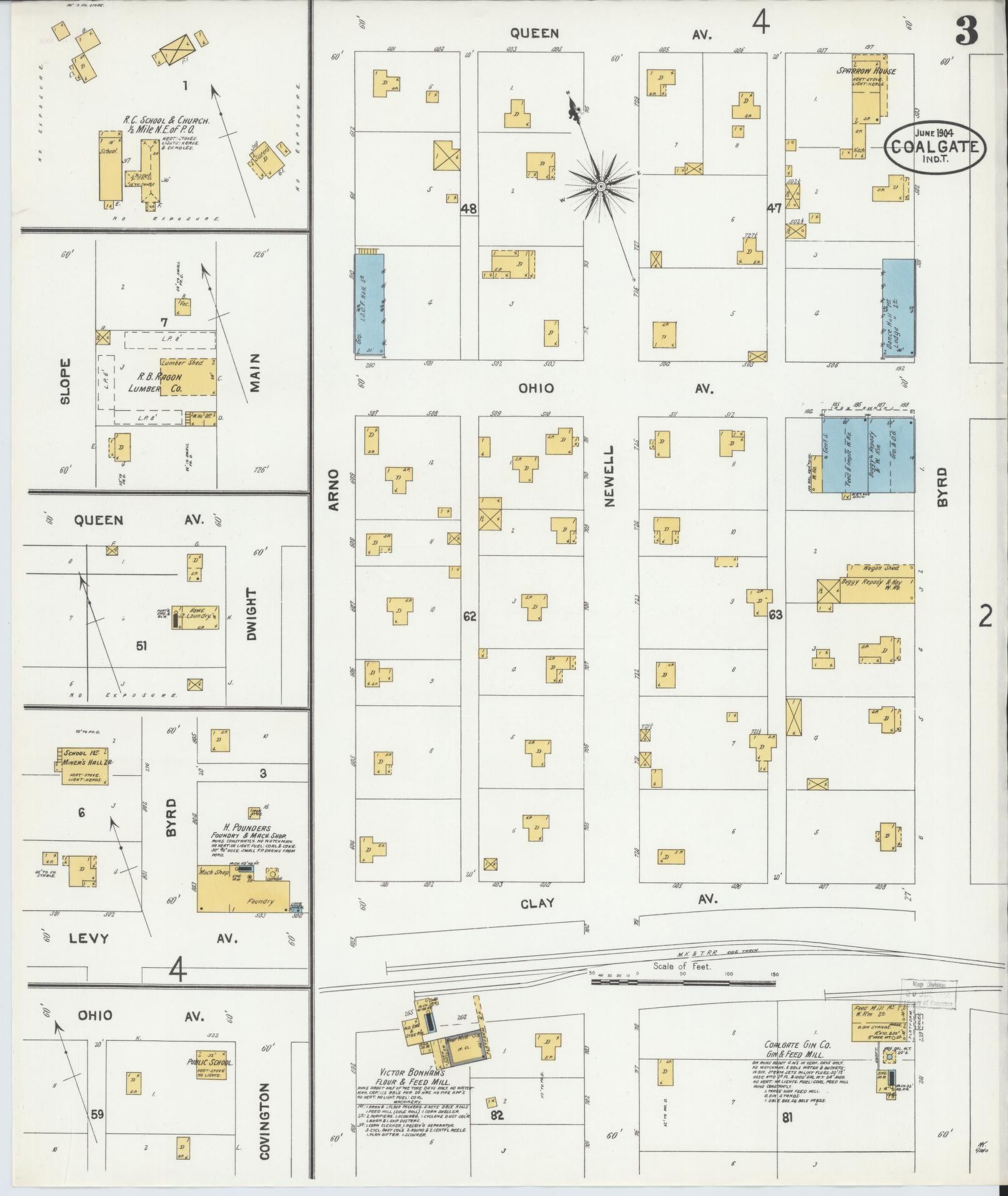 Sanborn Fire Insurance Map from Coalgate, Coal County, Oklahoma (1904), Sheet #0003 - Complete Map Set gallery image, historic Sanborn map, vintage wall art, Oklahoma Oklahoma