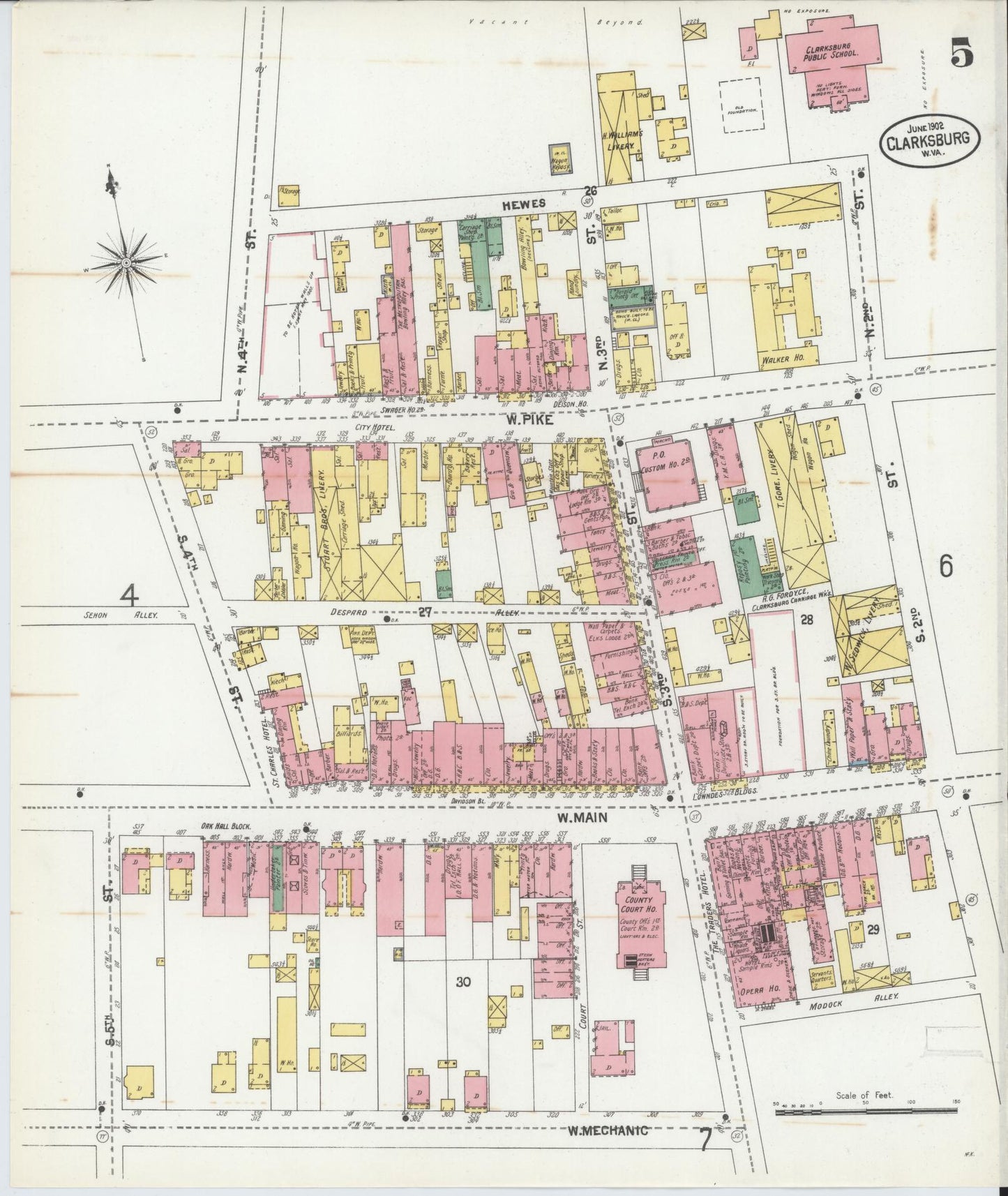 Sanborn Fire Insurance Map from Clarksburg, Harrison County, West Virginia (1902), Sheet #0005 - Complete Map Set gallery image, historic Sanborn map, vintage wall art, West Virginia West Virginia