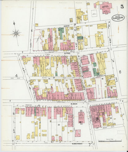 Sanborn Fire Insurance Map from Clarksburg, Harrison County, West Virginia (1902), Sheet #0005 - Complete Map Set gallery image, historic Sanborn map, vintage wall art, West Virginia West Virginia