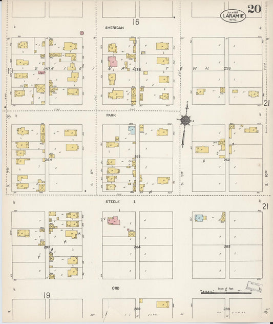 Sanborn Fire Insurance Map from Laramie, Albany County, Wyoming (1912), Sheet #0020 - Historic Sanborn Fire Insurance Map Print, vintage old map wall art, antique decor, genealogy gift, Wyoming Wyoming map
